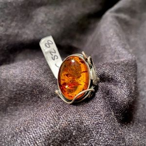 Sterling silver orange amber size 8 ring